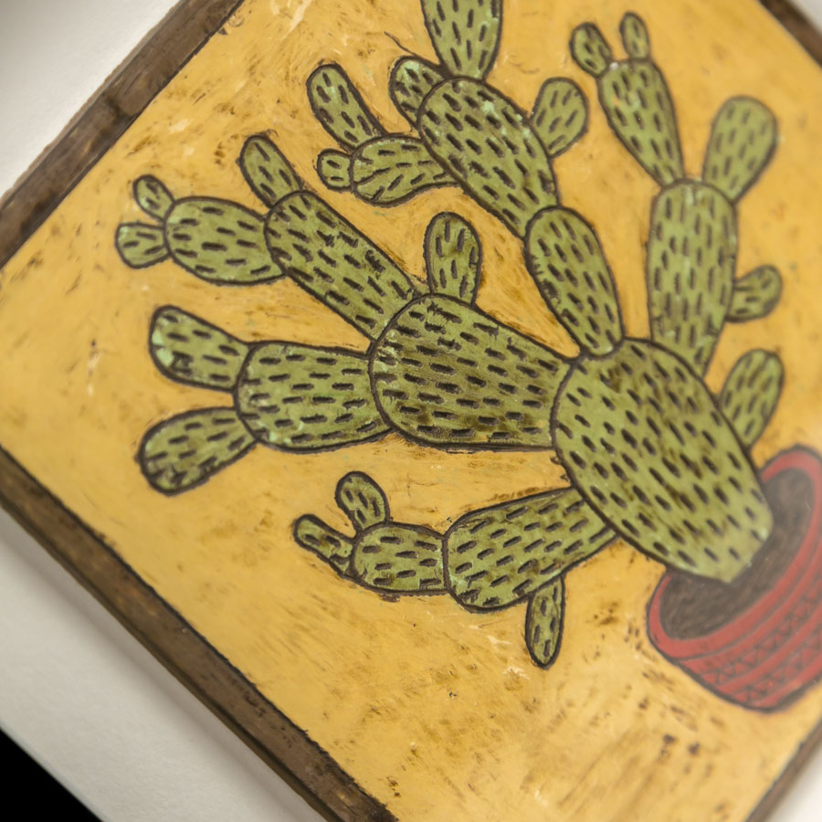 Rakú - Cerámica decorativa - Placa de arcilla Negra - Cactus